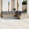  10 részes bézs polyrattan kerti ülőgarnitúra párnával