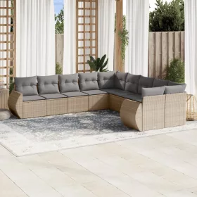    10 részes bézs polyrattan kerti ülőgarnitúra párnával