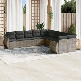   10 részes szürke polyrattan kerti ülőgarnitúra párnákkal
