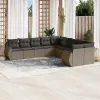  10 részes világosszürke polyrattan kerti ülőgarnitúra párnákkal