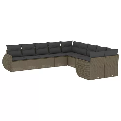  10 részes világosszürke polyrattan kerti ülőgarnitúra párnákkal