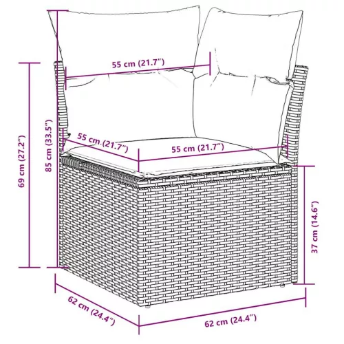  10 részes világosszürke polyrattan kerti ülőgarnitúra párnákkal