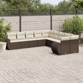    10 részes barna polyrattan kerti ülőgarnitúra párnákkal
