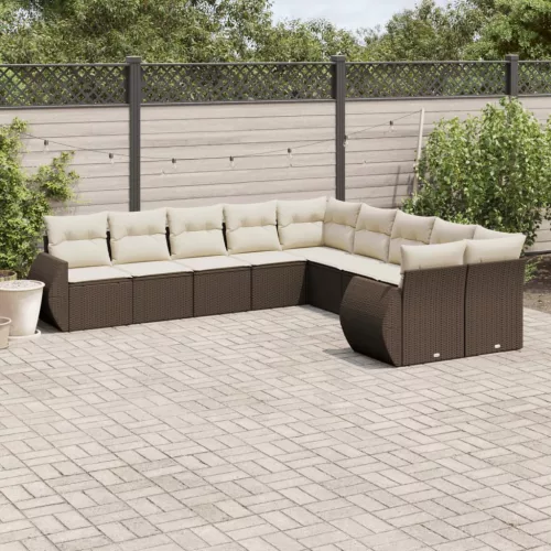  10 részes barna polyrattan kerti ülőgarnitúra párnákkal