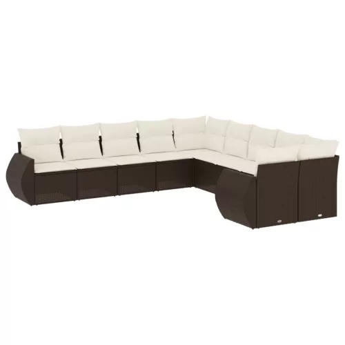  10 részes barna polyrattan kerti ülőgarnitúra párnákkal