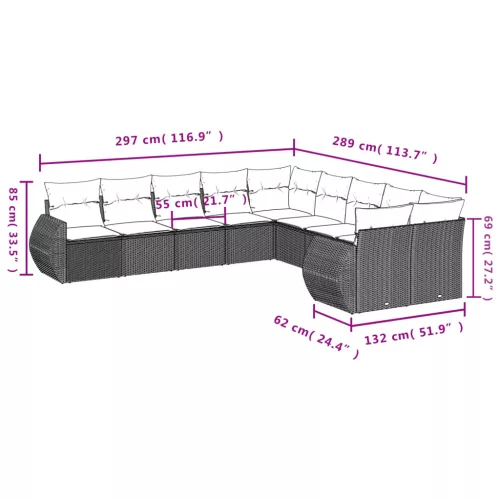  10 részes barna polyrattan kerti ülőgarnitúra párnákkal