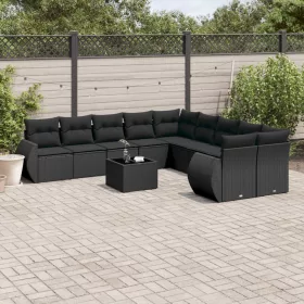    11 részes fekete polyrattan kerti ülőgarnitúra párnákkal