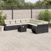  11 részes fekete polyrattan kerti ülőgarnitúra párnákkal