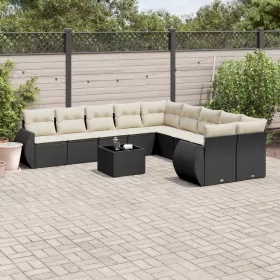    11 részes fekete polyrattan kerti ülőgarnitúra párnákkal