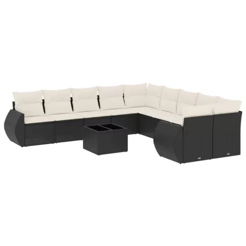  11 részes fekete polyrattan kerti ülőgarnitúra párnákkal