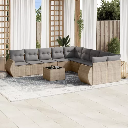  11 részes bézs polyrattan kerti ülőgarnitúra párnákkal