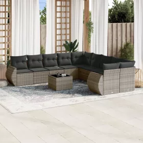    11 részes szürke polyrattan kerti ülőgarnitúra párnákkal