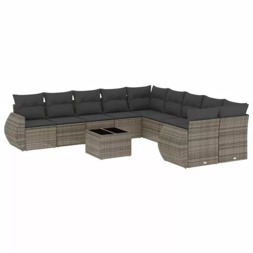  11 részes szürke polyrattan kerti ülőgarnitúra párnákkal