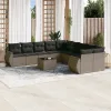  11 részes világosszürke polyrattan kerti ülőgarnitúra párnákkal