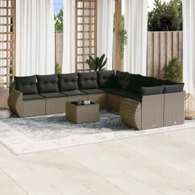    11 részes világosszürke polyrattan kerti ülőgarnitúra párnákkal