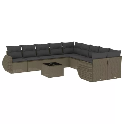  11 részes világosszürke polyrattan kerti ülőgarnitúra párnákkal