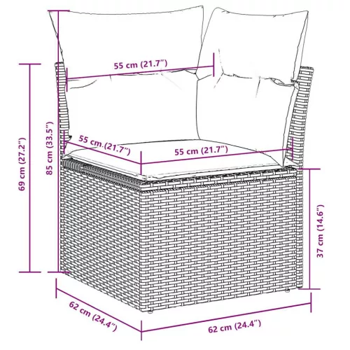  11 részes világosszürke polyrattan kerti ülőgarnitúra párnákkal