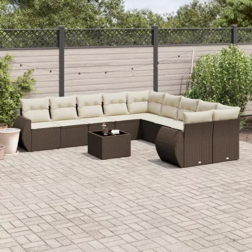  11 részes barna polyrattan kerti ülőgarnitúra párnákkal