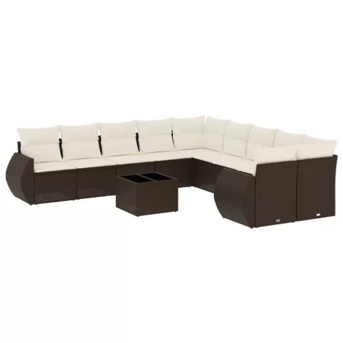  11 részes barna polyrattan kerti ülőgarnitúra párnákkal