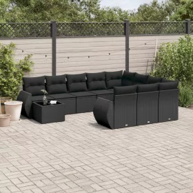    11 részes fekete polyrattan kerti ülőgarnitúra párnákkal