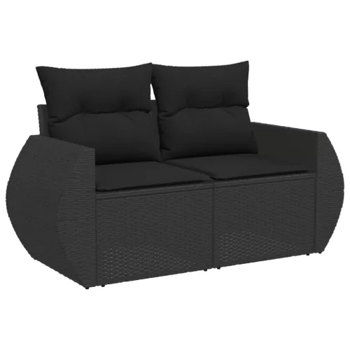  11 részes fekete polyrattan kerti ülőgarnitúra párnákkal