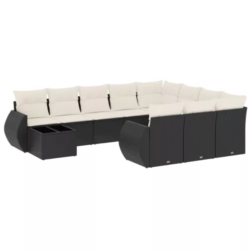  11 részes fekete polyrattan kerti ülőgarnitúra párnákkal