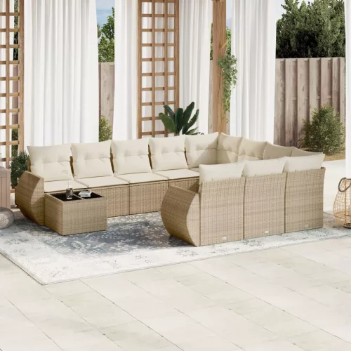  11 részes bézs polyrattan kerti ülőgarnitúra párnákkal