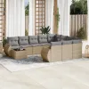  11 részes bézs polyrattan kerti ülőgarnitúra párnákkal