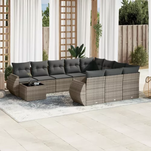  11 részes szürke polyrattan kerti ülőgarnitúra párnákkal