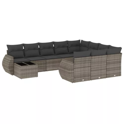  11 részes szürke polyrattan kerti ülőgarnitúra párnákkal