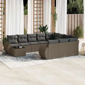    11 részes világosszürke polyrattan kerti ülőgarnitúra párnákkal