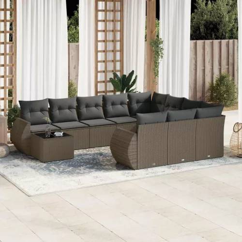  11 részes világosszürke polyrattan kerti ülőgarnitúra párnákkal