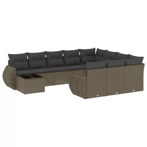  11 részes világosszürke polyrattan kerti ülőgarnitúra párnákkal