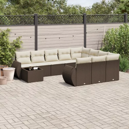  11 részes barna polyrattan kerti ülőgarnitúra párnákkal