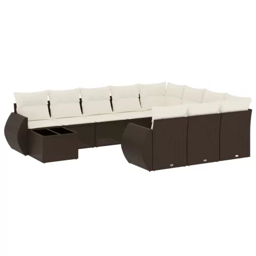  11 részes barna polyrattan kerti ülőgarnitúra párnákkal