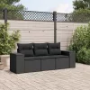  3 részes fekete polyrattan kerti ülőgarnitúra párnával
