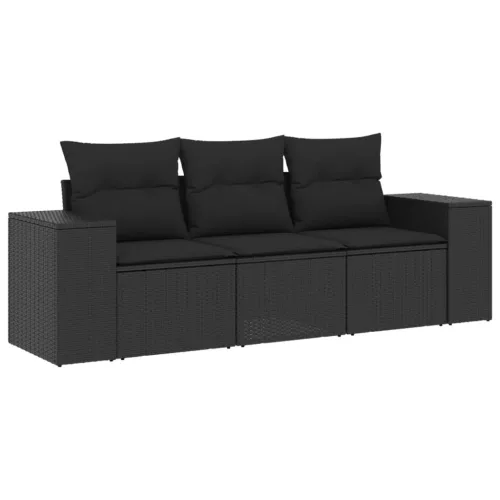  3 részes fekete polyrattan kerti ülőgarnitúra párnával