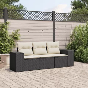    3 részes fekete polyrattan kerti ülőgarnitúra párnával