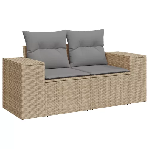  3 részes bézs polyrattan kerti ülőgarnitúra párnákkal