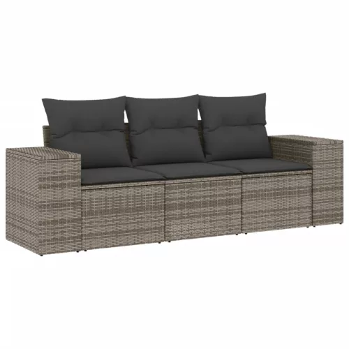  3 részes szürke polyrattan kerti ülőgarnitúra párnákkal