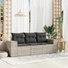  3 részes világosszürke polyrattan kerti ülőgarnitúra párnával