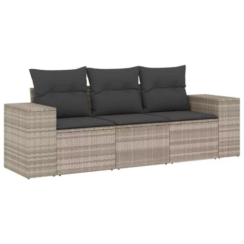  3 részes világosszürke polyrattan kerti ülőgarnitúra párnával
