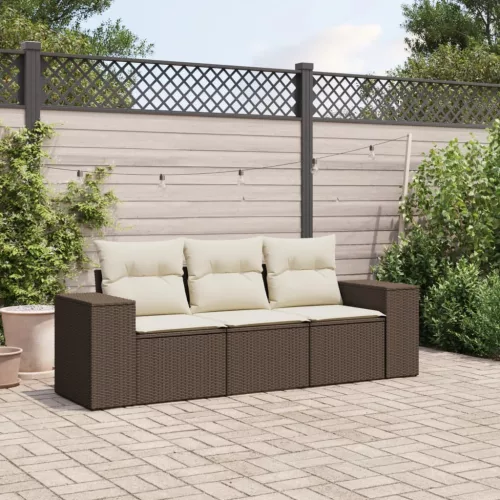  3 részes barna polyrattan kerti ülőgarnitúra párnával
