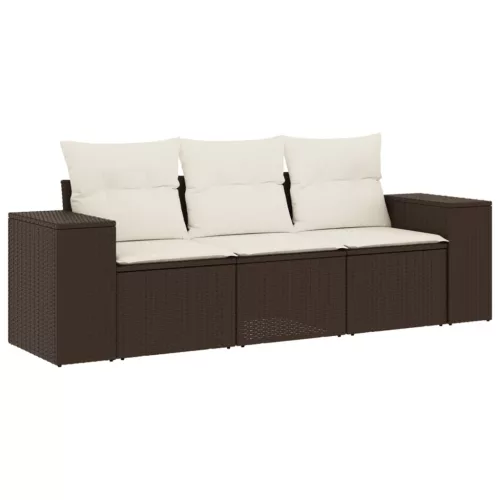  3 részes barna polyrattan kerti ülőgarnitúra párnával