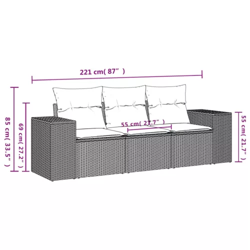  3 részes barna polyrattan kerti ülőgarnitúra párnával