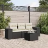  4 részes fekete polyrattan kerti ülőgarnitúra párnákkal