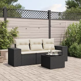    4 részes fekete polyrattan kerti ülőgarnitúra párnákkal