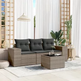    4 részes szürke polyrattan kerti ülőgarnitúra párnákkal