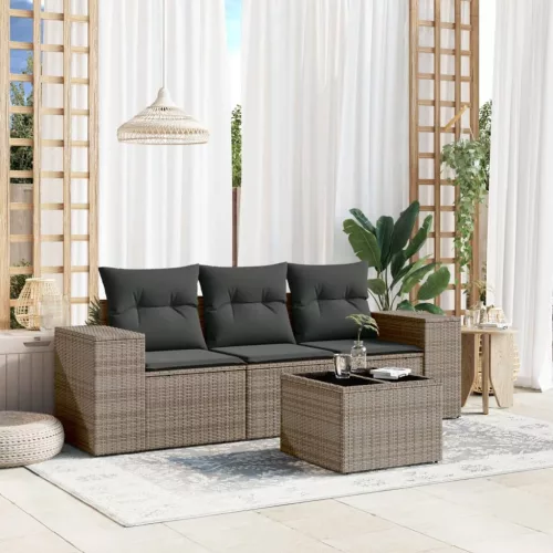  4 részes szürke polyrattan kerti ülőgarnitúra párnákkal