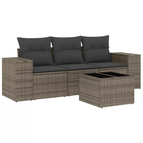  4 részes szürke polyrattan kerti ülőgarnitúra párnákkal
